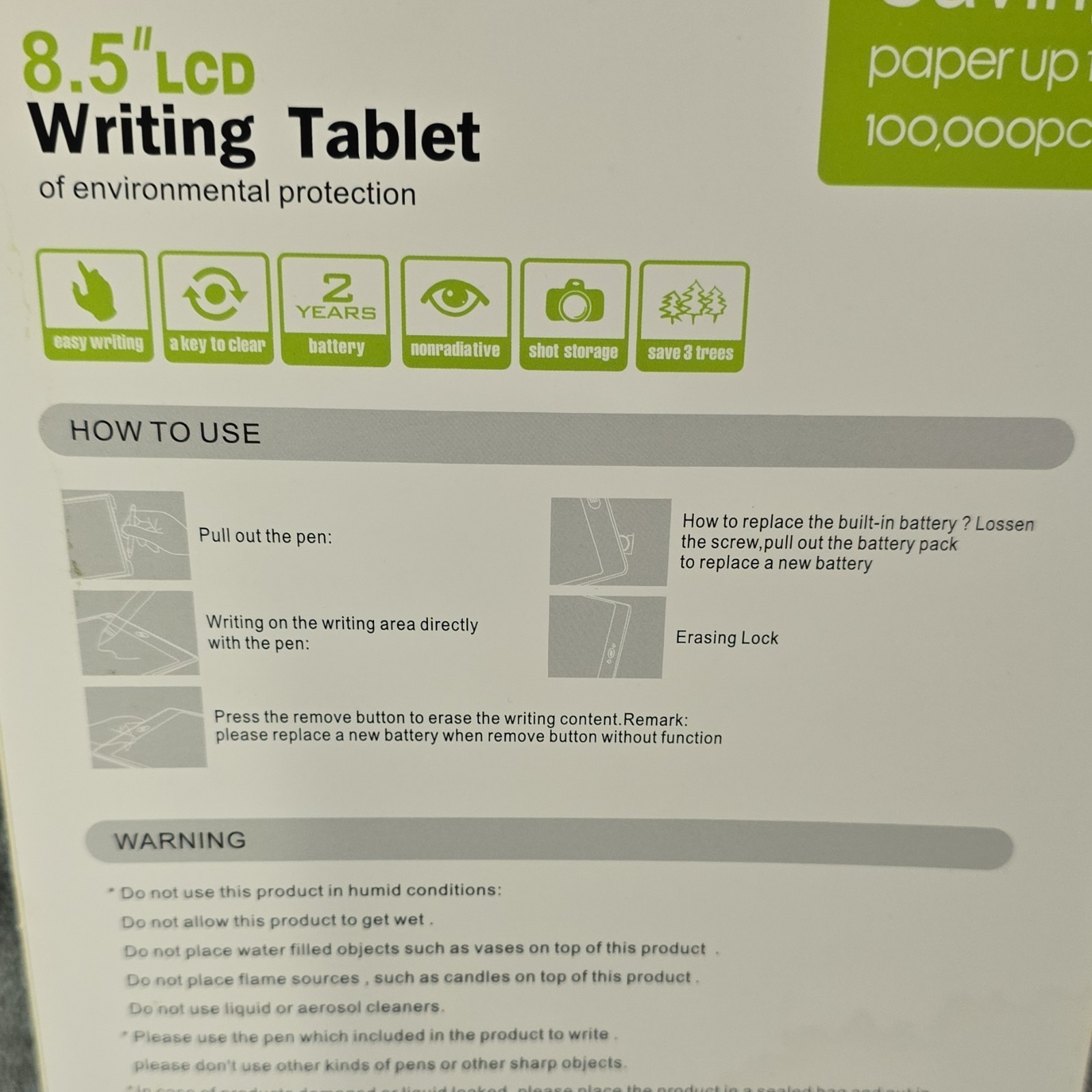 8.5″ LCD Writing Tablet Electronic Toy for Kids Ages 2 Years and Up