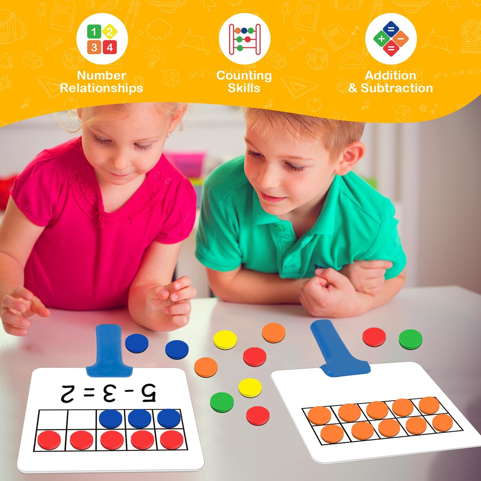Quilinz Magnetic Ten Frame Set,5 Dry Medium, Red, Orange, Yellow, Green, Blue