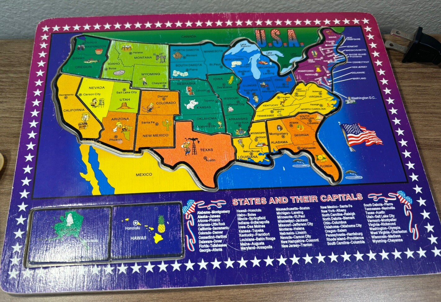 United States Wooden US States/Capitols Map Learning Educational Puzzle