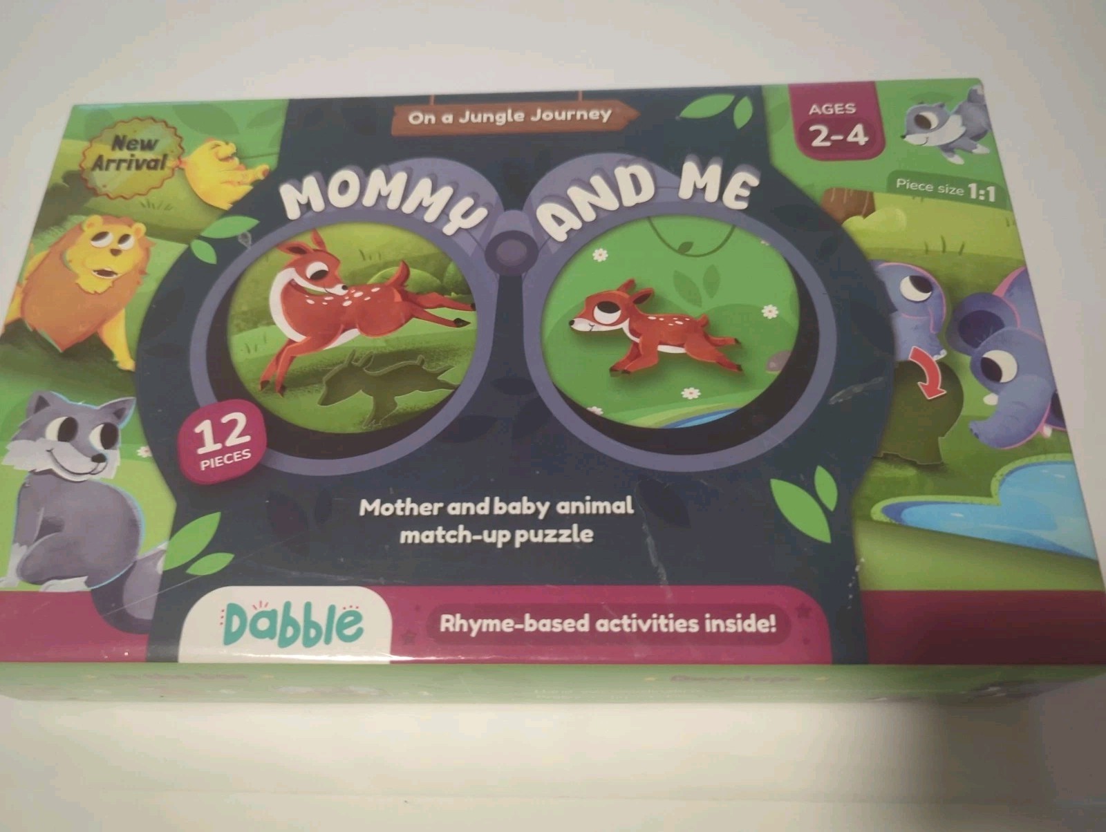 Dabble Mommy and Me Animal Match Up Puzzle Ages 2-4 12 Pieces Bonus Cards