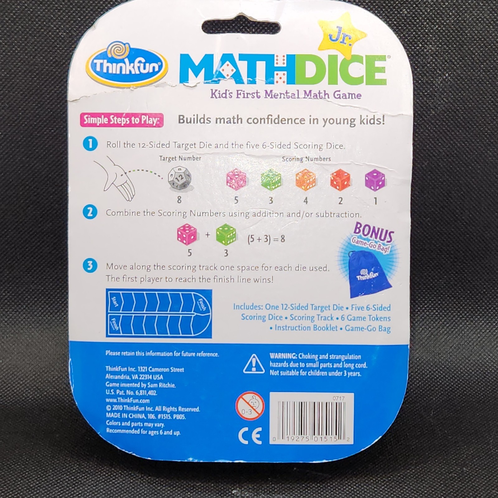 Thinkfun Jr. Math Dice Jr Kids First Mental Math Game Learning Ages 6+ *NEW