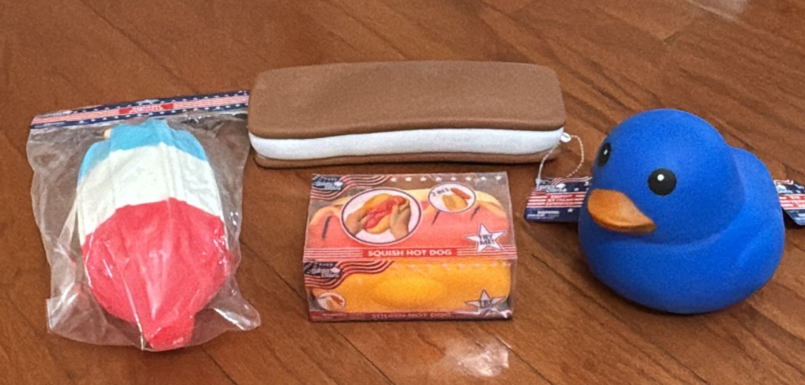 4 pcs Squishies Patriotic Hot Dog Popsicle Ice Cream Blue Duck Sunny Days