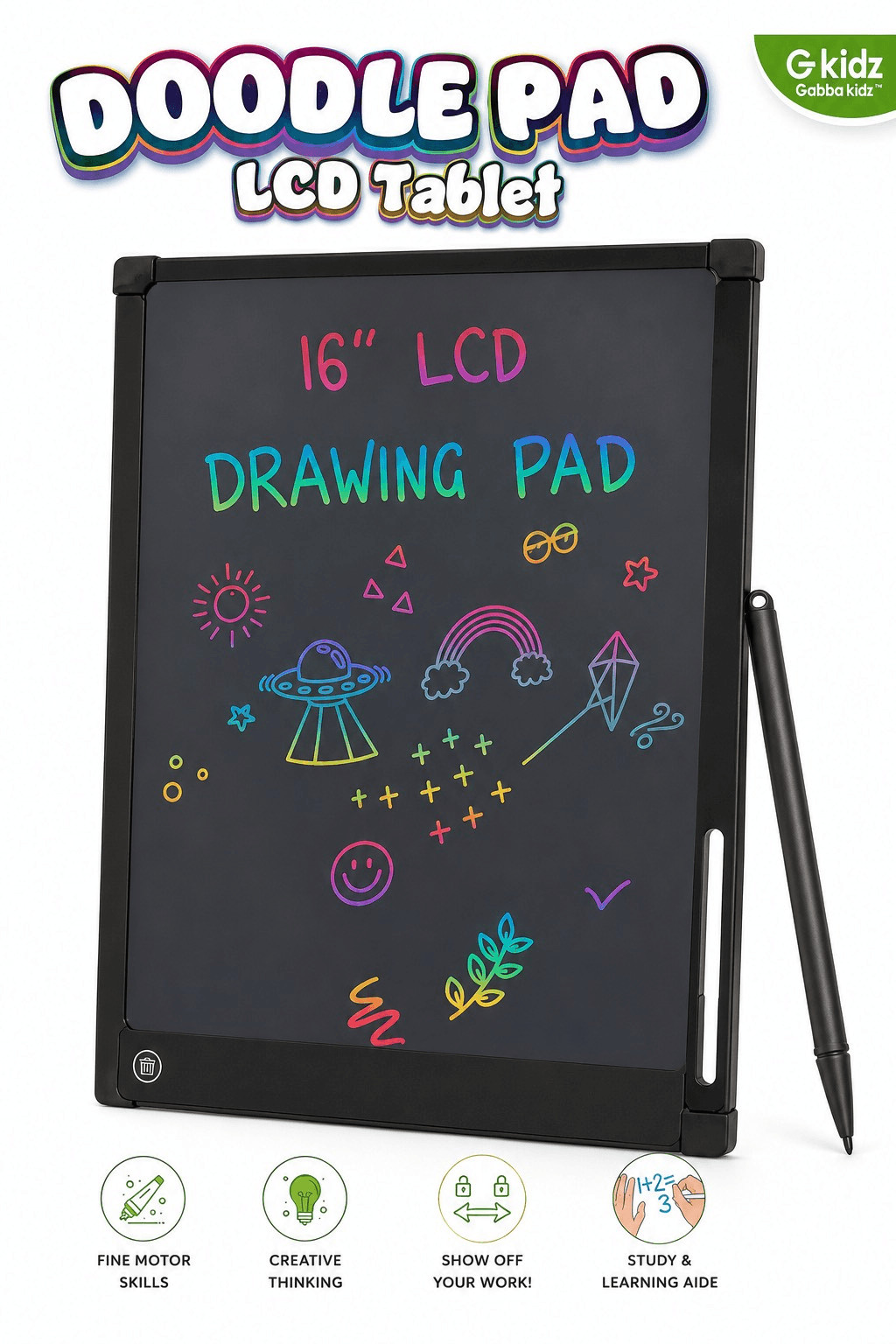 G Kidz Gabba Kidz Doodle Pad LCD Tablet 16” Drawing Writing Board Kids New