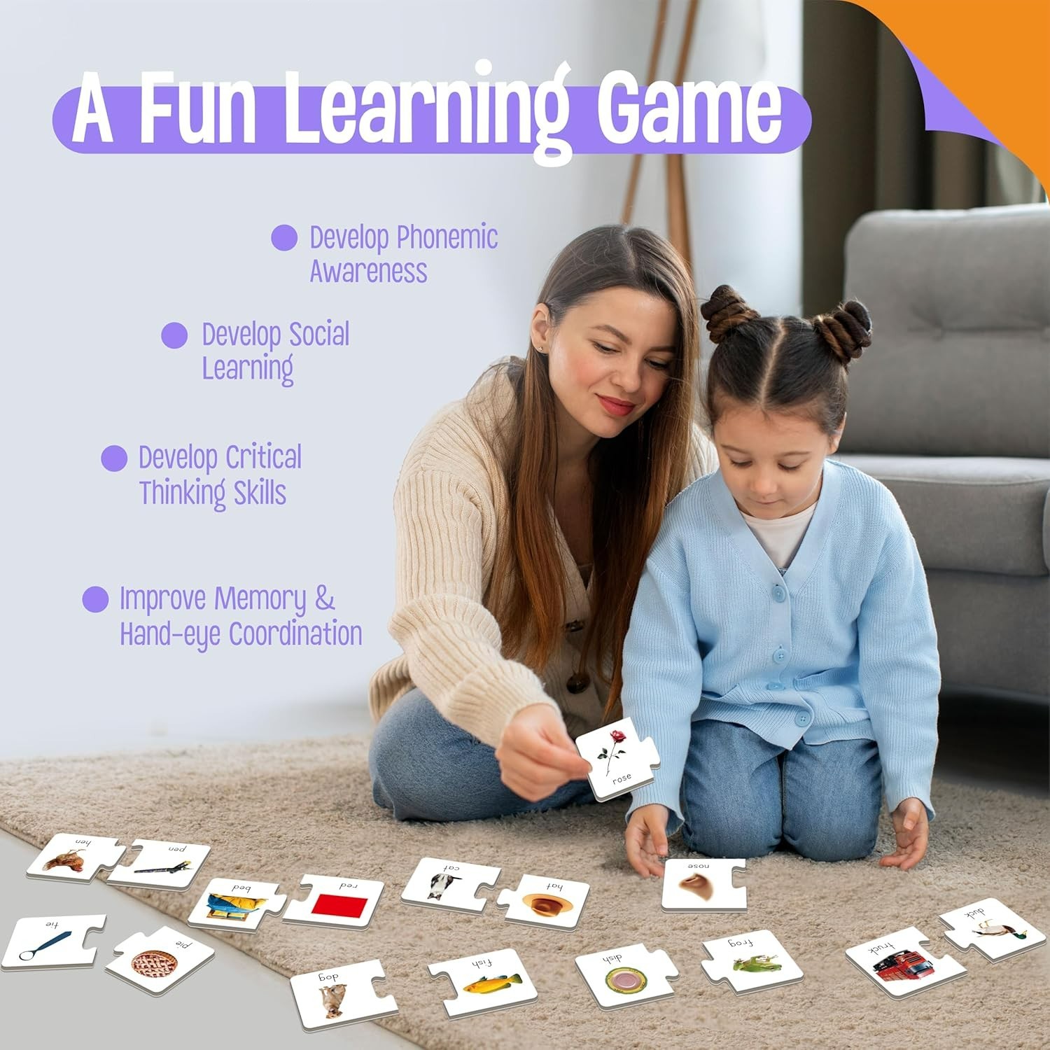 Compact Phonics Matching Game: 26 Rhyming Puzzles for Early Learning Adventures