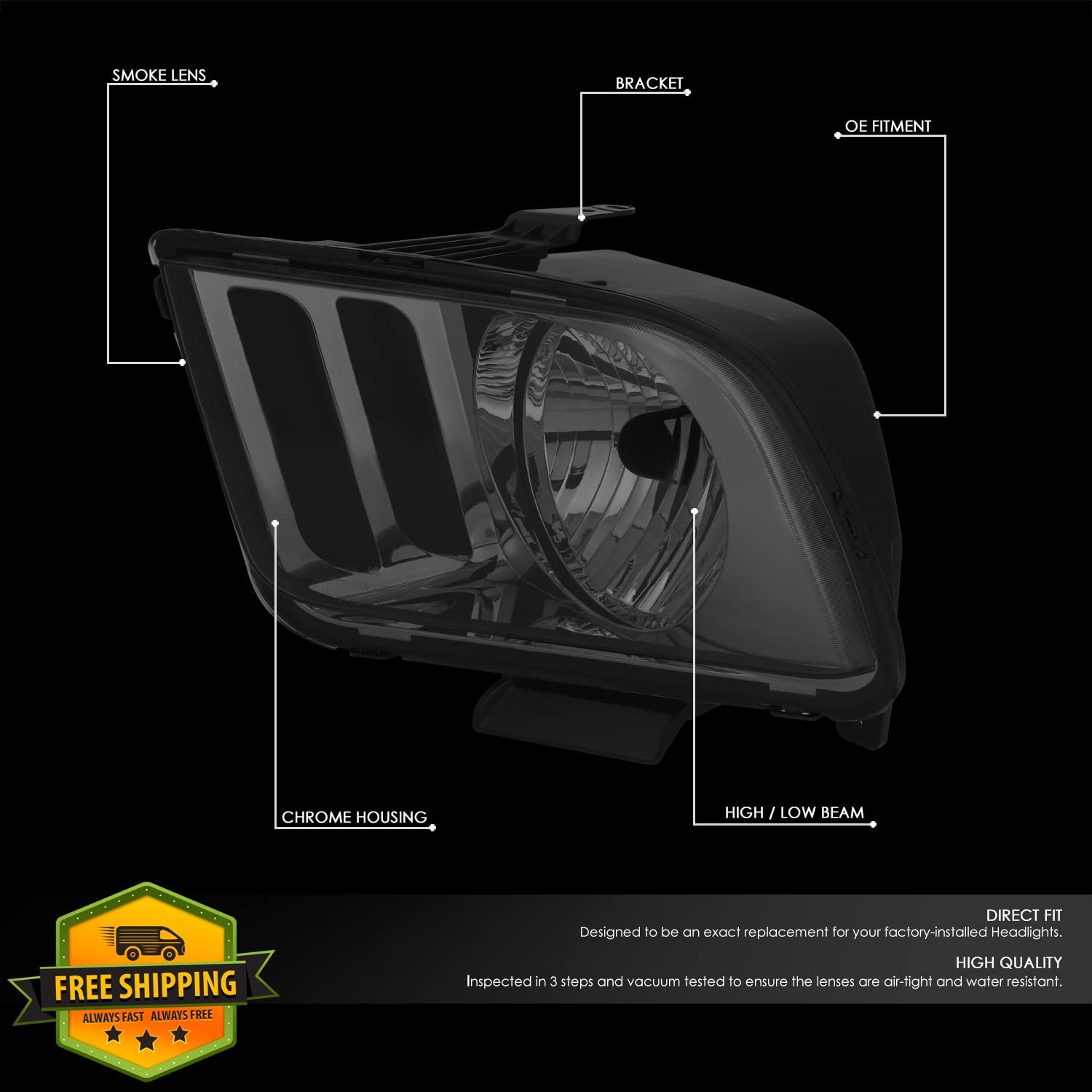 DNA MOTORING Smoke Clear Headlights 05-09 Mustang