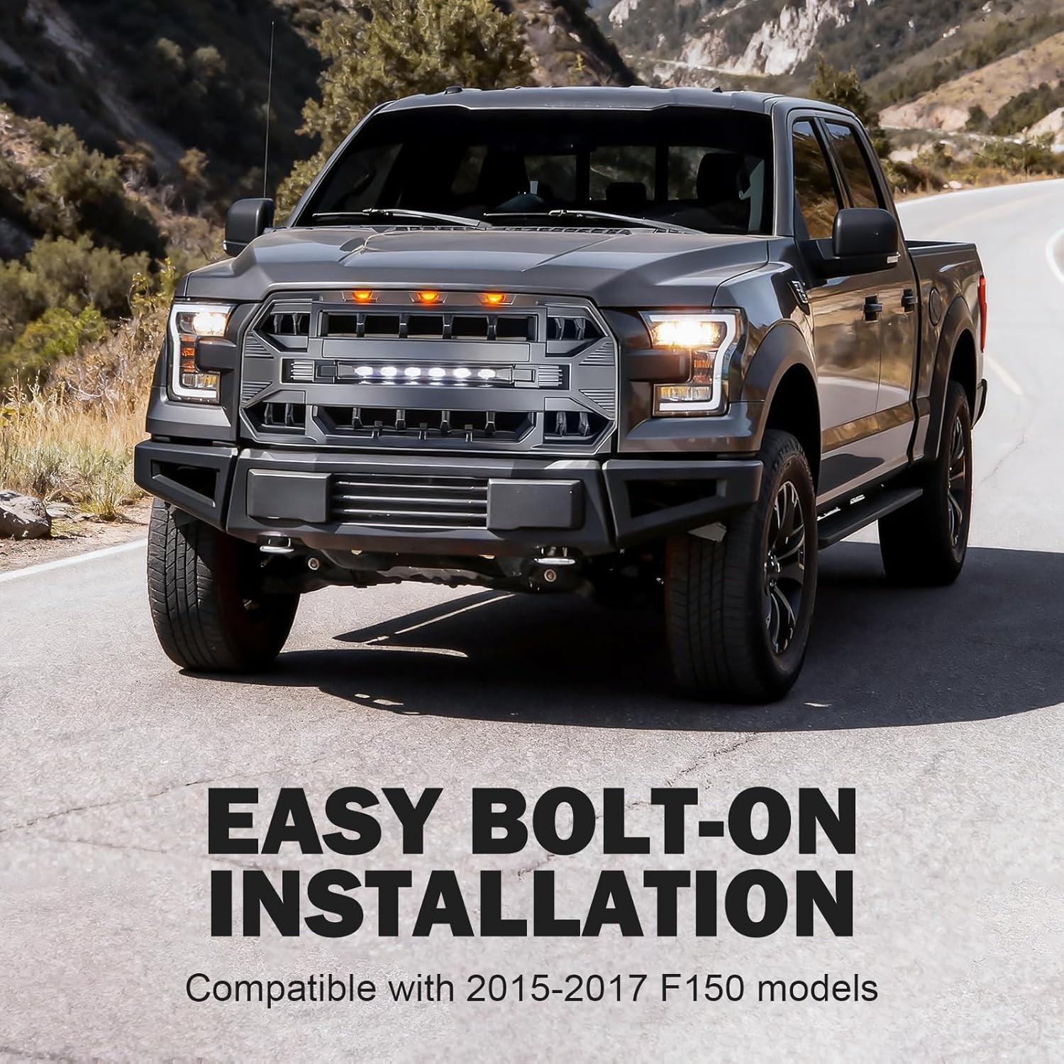 Front Grill Replacement for F150 2015 2016 2017, Matte Black Front Bumper Grille