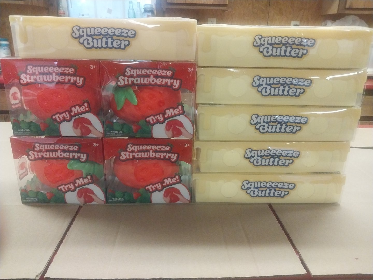 Squeeeeze Toy Lot Of 10 (1 Case Of Butter 1 Case Of Strawberry)