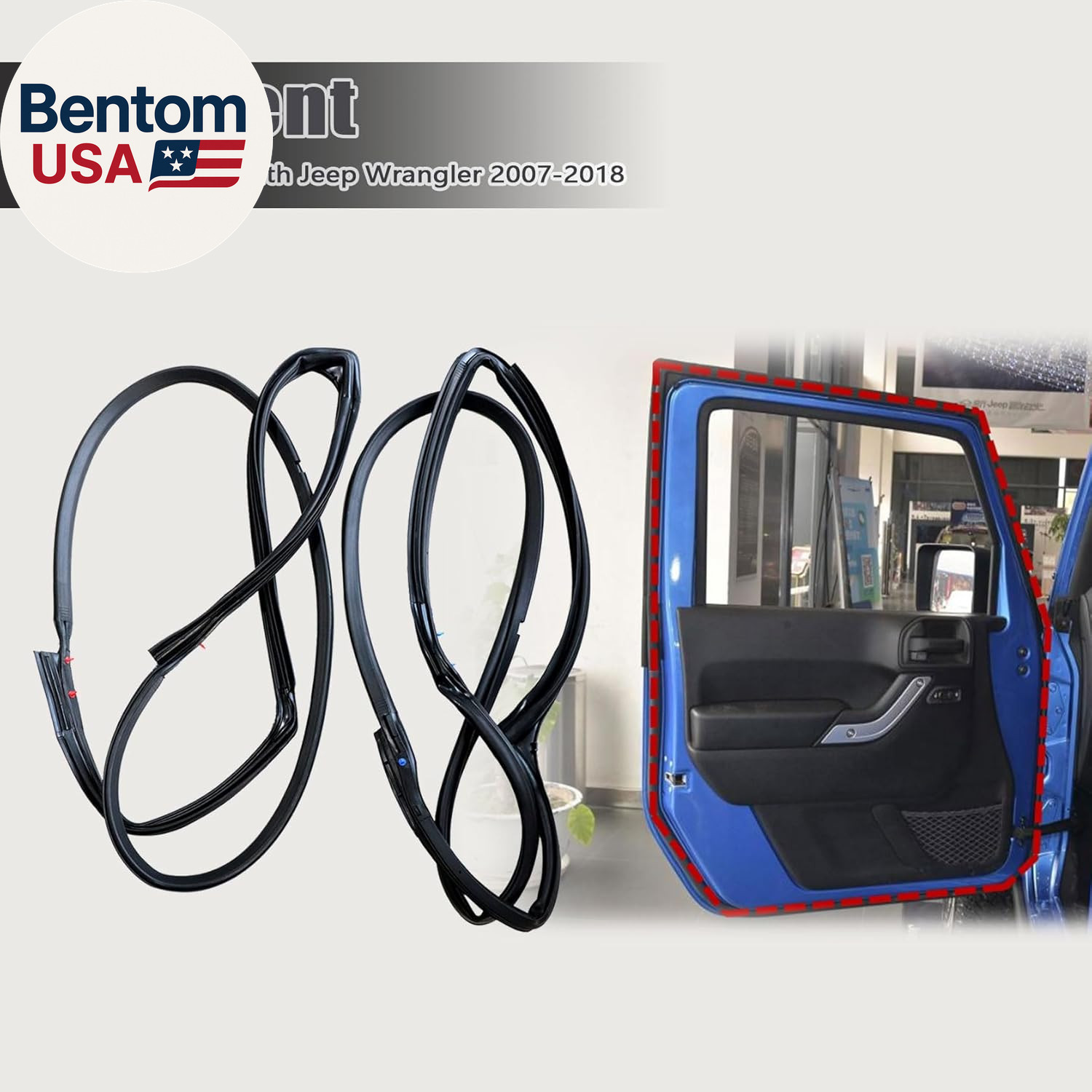 1 Pair Front Full Door Felt Gasket Trim Seal Weatherstrip Compatible with Jeep W