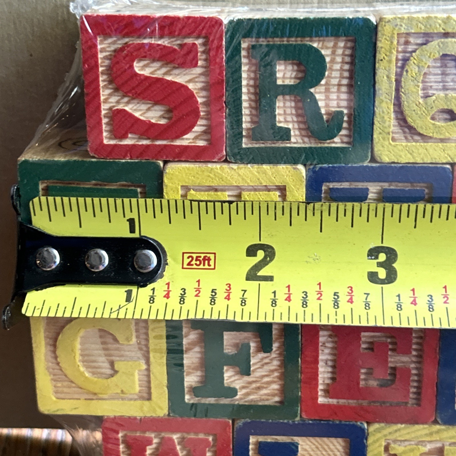 26 1-1/4 Size Colored Wooden Blocks ABC’s Numbers Spelling Words And Pictures