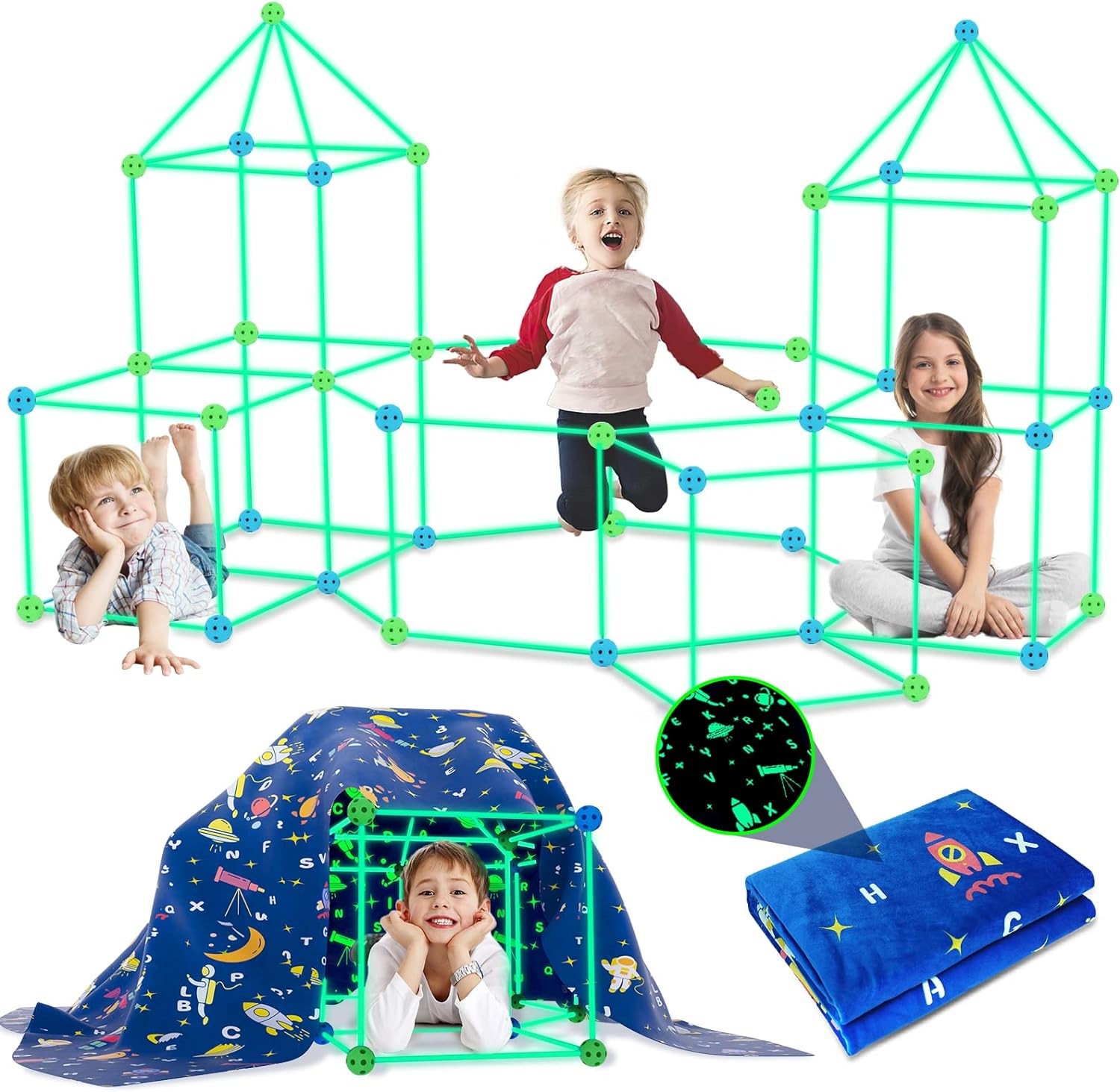 Fort Building Kit 160PCS Glow in the Dark STEM Kids Toy