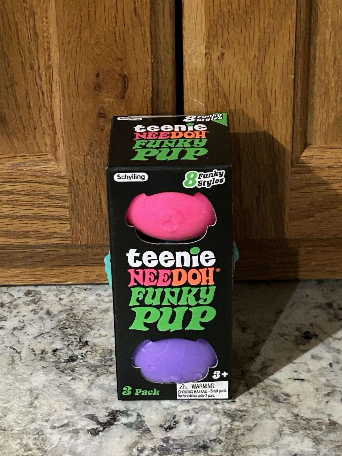 Schylling NEEDOH Teenie NEEDOH Funky Pup 3 Pack, Teal, Pink, Purple