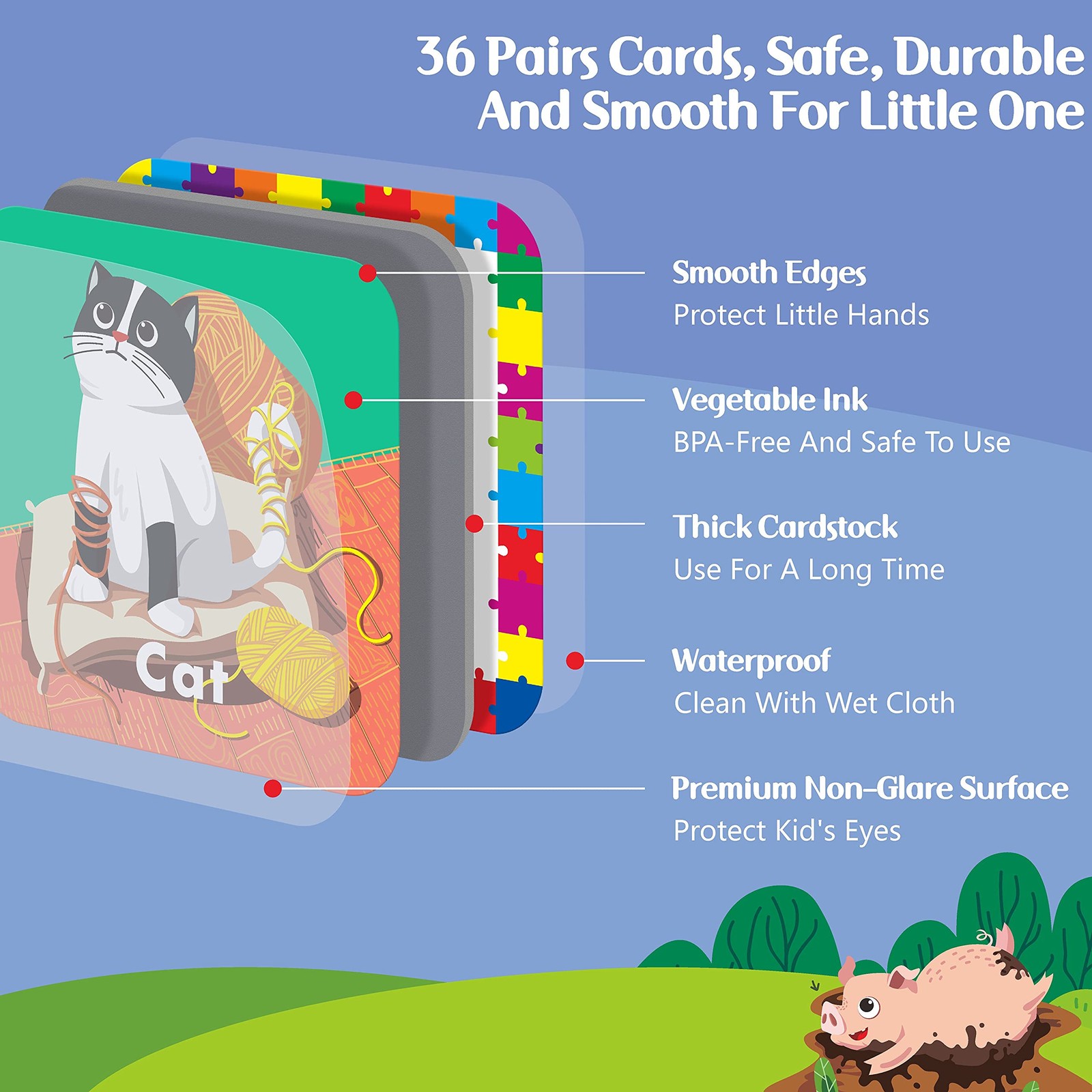 36 Pair Animal Matching Memory Game Flash Cards for Toddlers, Preschool, Kind…