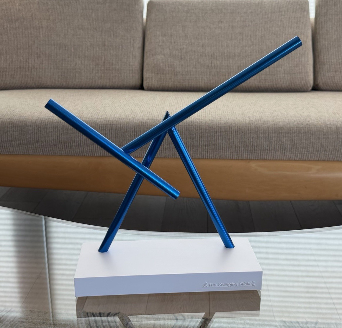 The Swinging Sticks Kinetic Energy Sculpture Desktop Toy Version Blue NOS