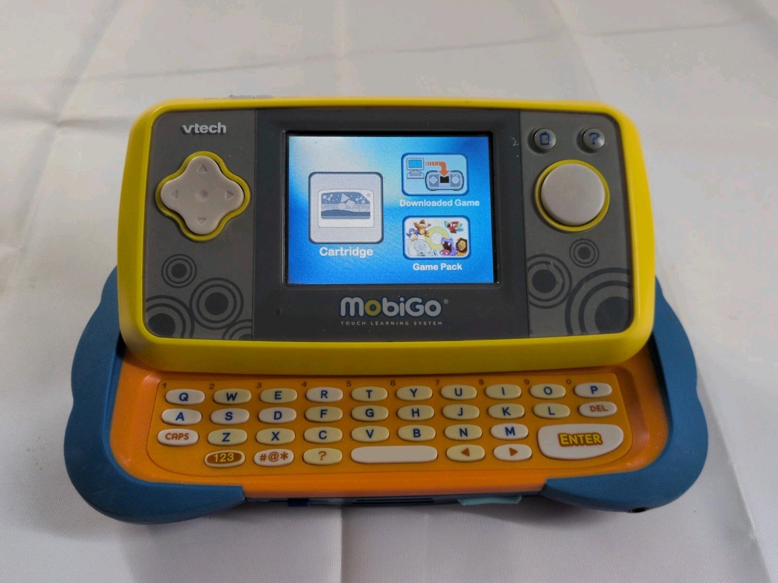 VTech MobiGo Touch Learning System Handheld Console Tested Working Blue Yellow