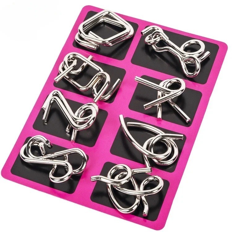 8Pcs/Set Metal Montessori Puzzle Wire IQ Mind Brain Teaser Puzzles Children Adul