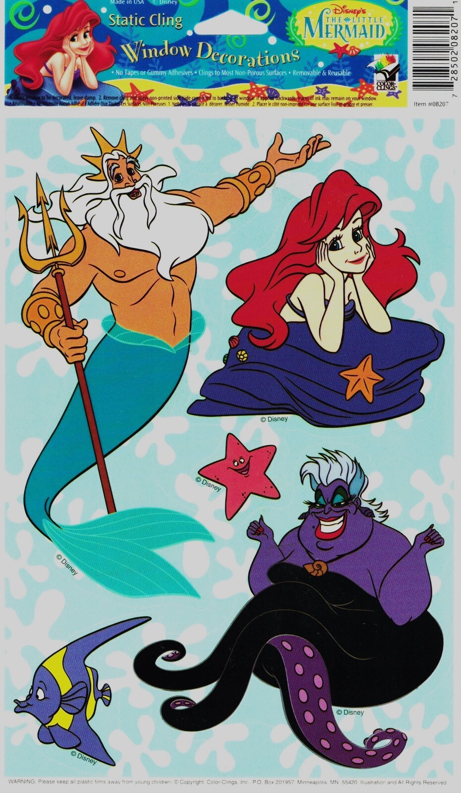 14 Vinyl Window Clings, Disney’s “The Little Mermaid”. Ariel, Ursula, Triton