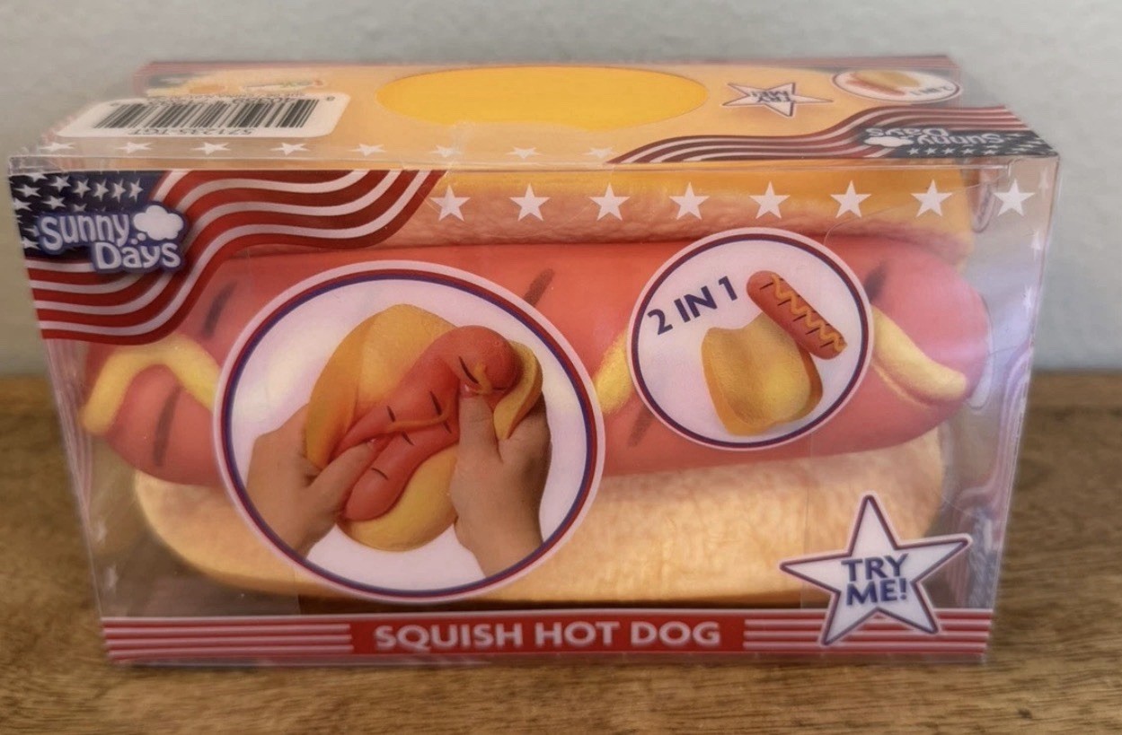 Squishy Hot Dog Squeezy Fidget Toy Sunny Days 2-in-1 Hotdog Stress Relief NEW