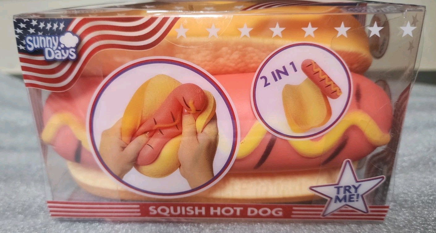 Viral TikTok Toymendous Sunny Days Squish Hot Dog Kids Sensory Toy NEW 🌭