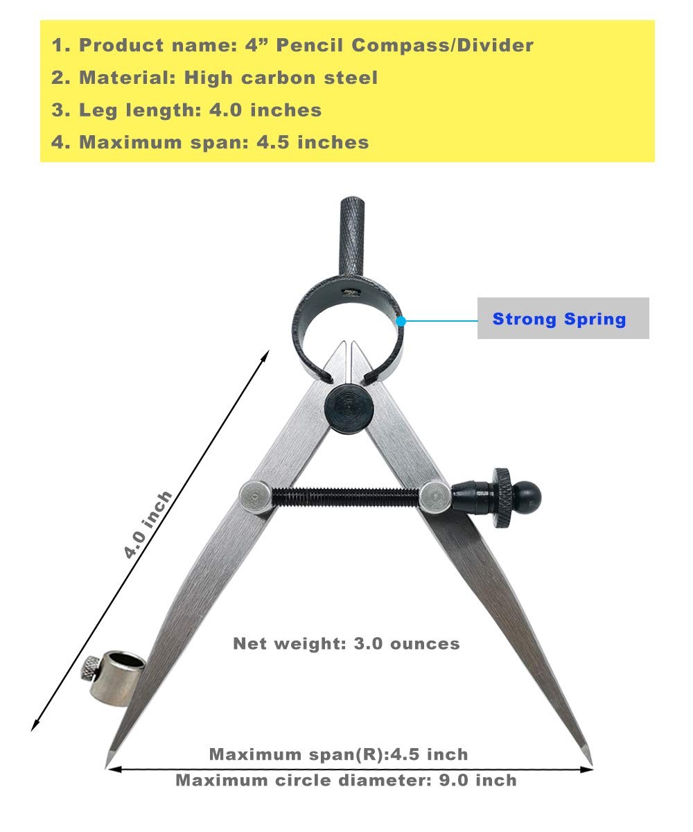 ZLKSKER 4 inch Woodworking Compass with Pencil Holder, Precision 4