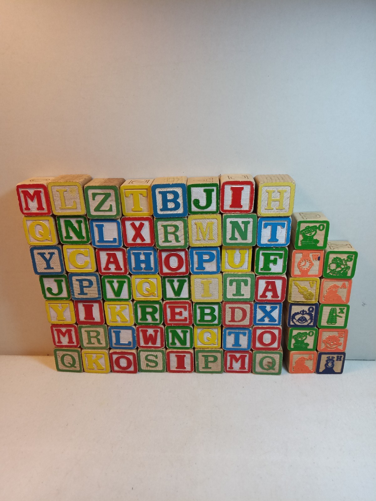 VTG Children’s ABC Wooden Block Building Set #67 Blocks Includes Sesame Street