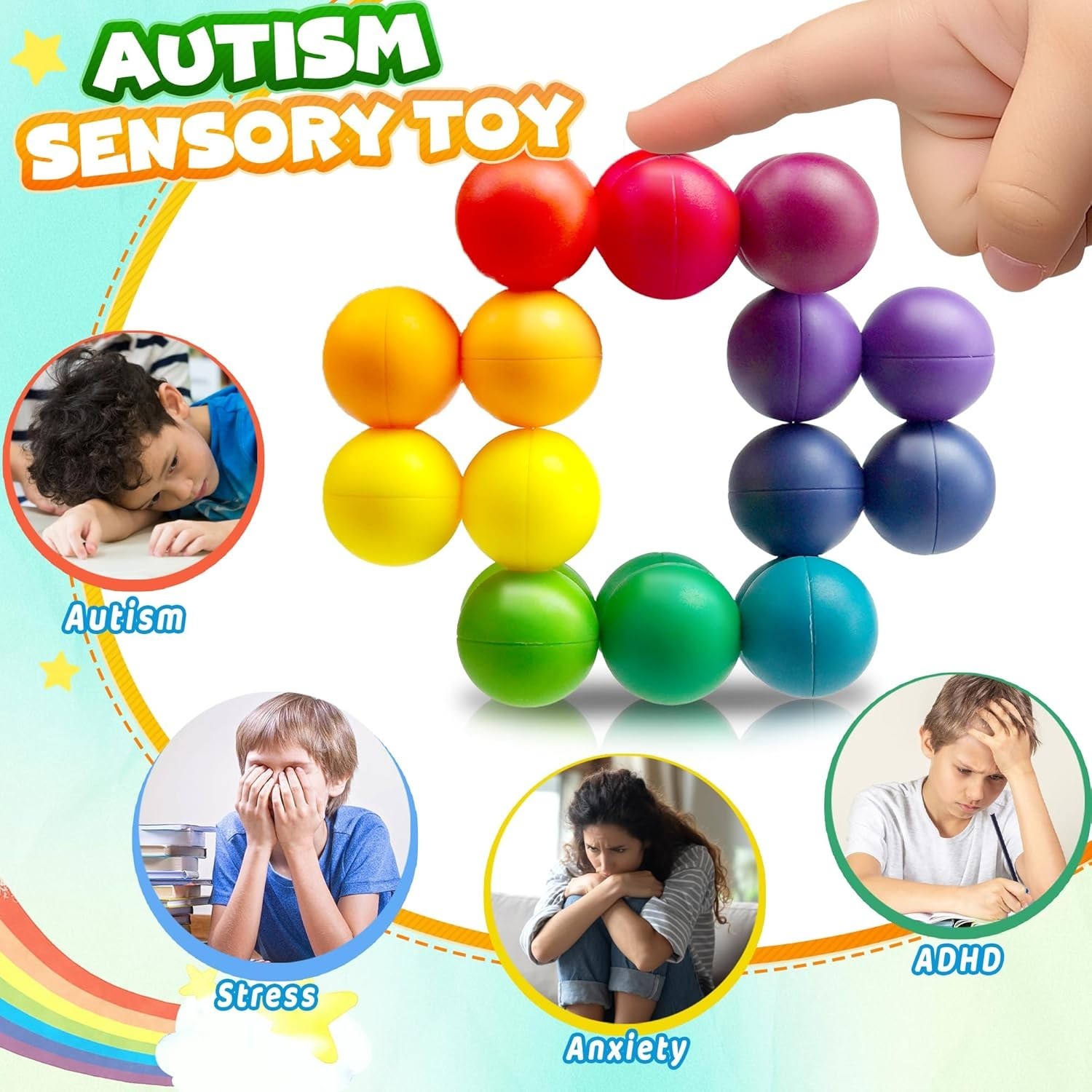 Kid-Safe Rainbow Fidget Ball Toy for Relaxation | Ideal Gifts & Easter Stuffers