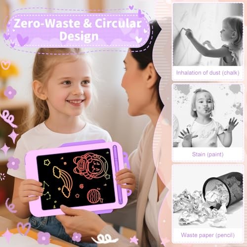 Songkang LCD Writing Tablet for Kids 8.5 Inch, Color Drawing Pad with Back Pink