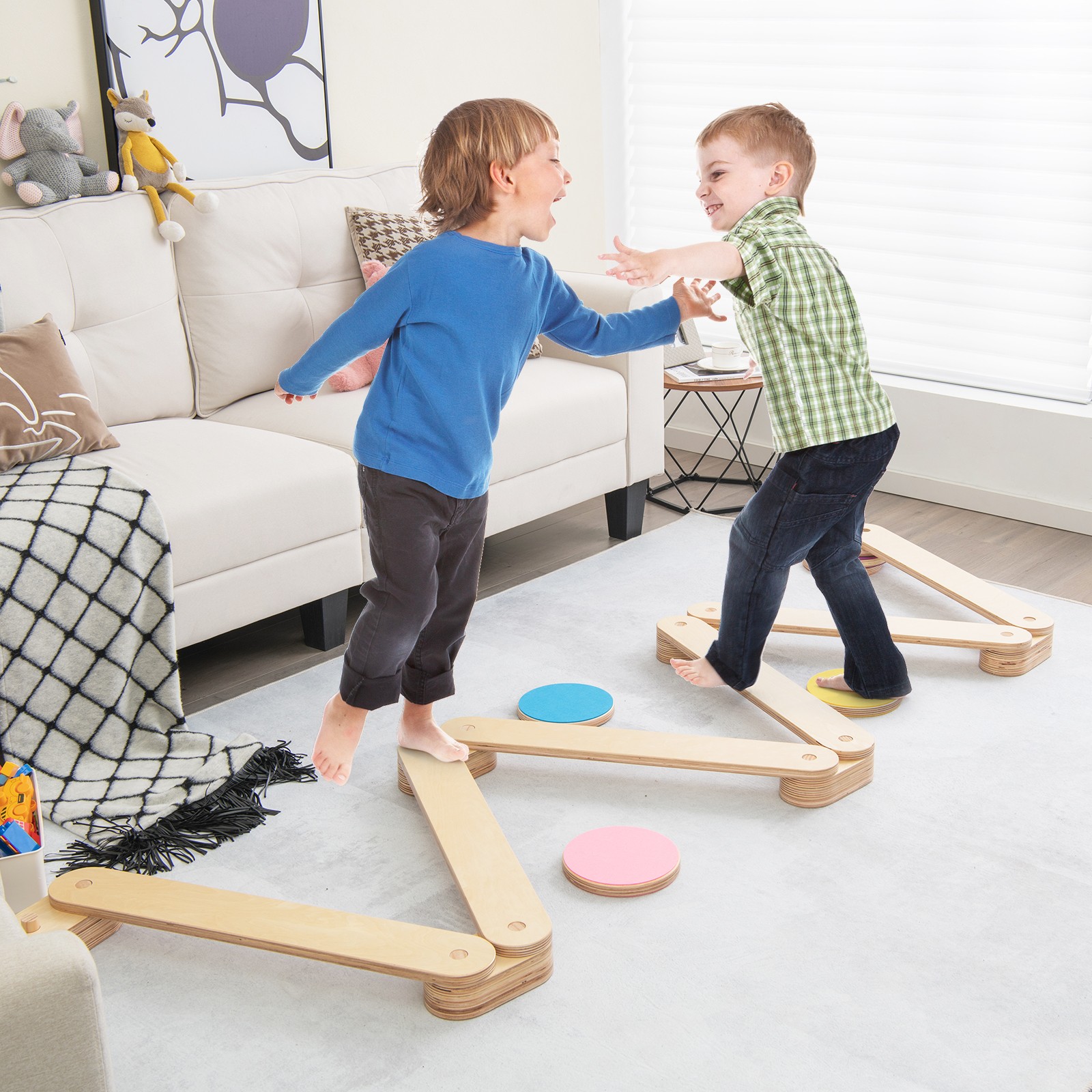 Kids Balance Beam & Stepping Stones Wooden Montessori Toy Gym Obstacle Course