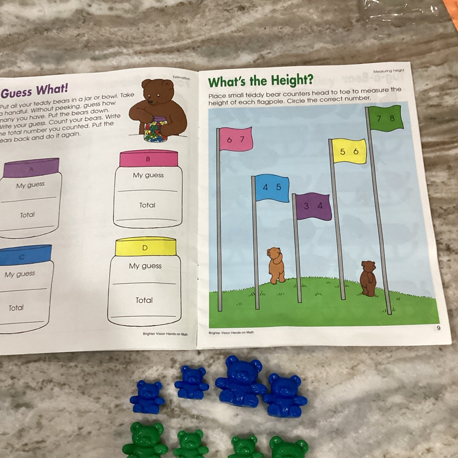 Teddy Bear Math Counters Educational Sorting Toy Hard Plastic 16 Bears & Book