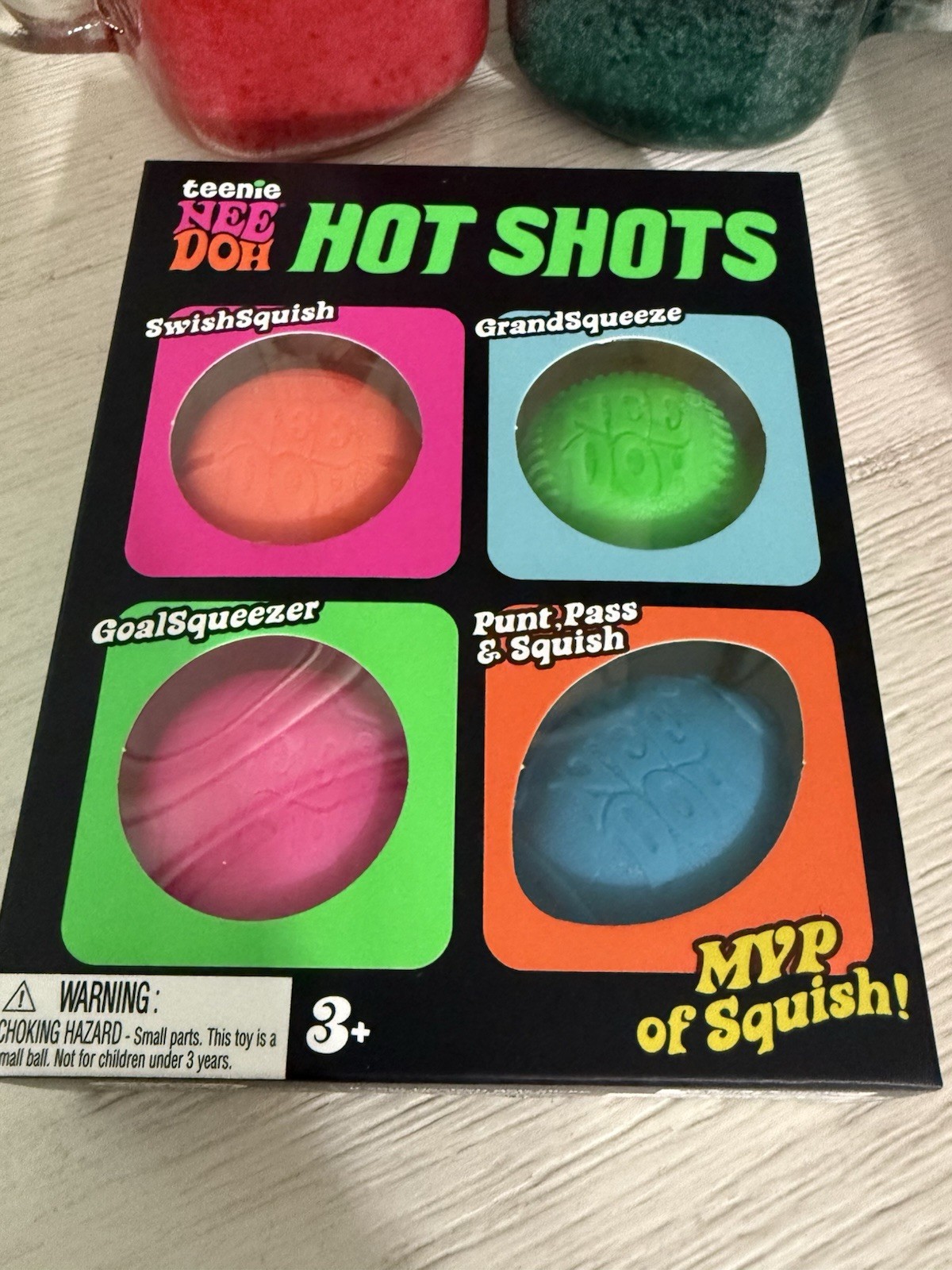 Needoh Teenie Hot Shots 4-Pack Nee Doh Set of 4 – Swish Grand Goal Punt BALLS!