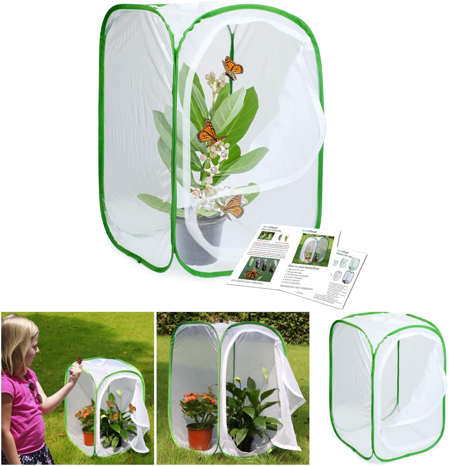 23.6 Inches Tall Insect Butterfly Habitat Cage Terrarium Pop Up Clear