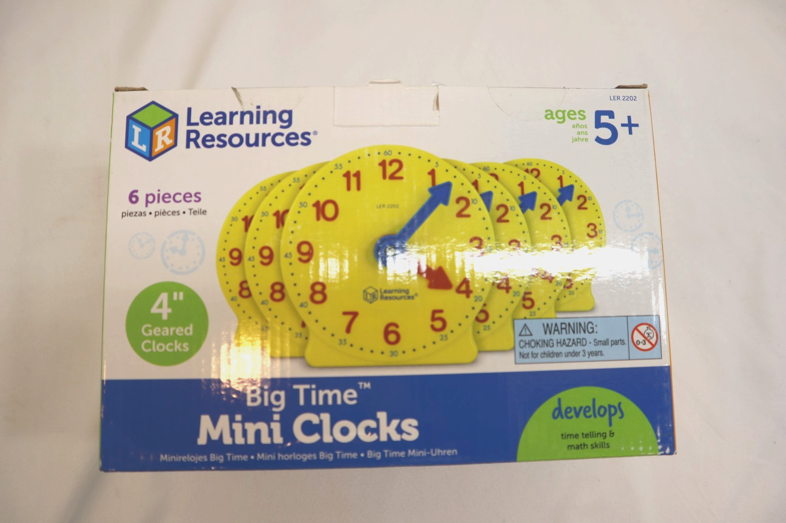 NEW LEARING RESOURCE 6 PIECE 4″ BIG TIME MINI LEARNING CLOCKS **