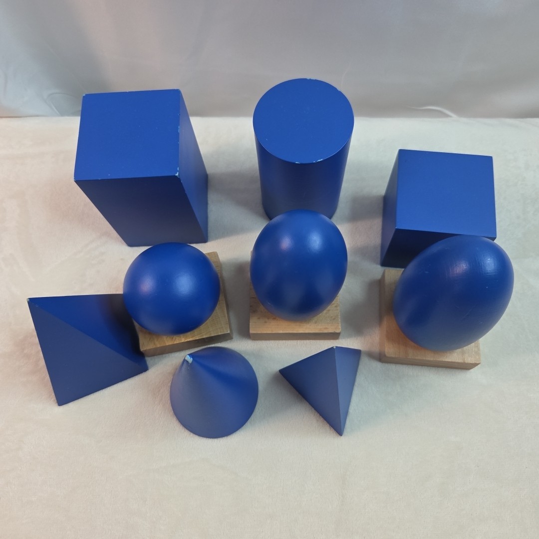 Montessori Geometric Shapes 3D & 2D Solids Wooden Toys Math Games Homeschool