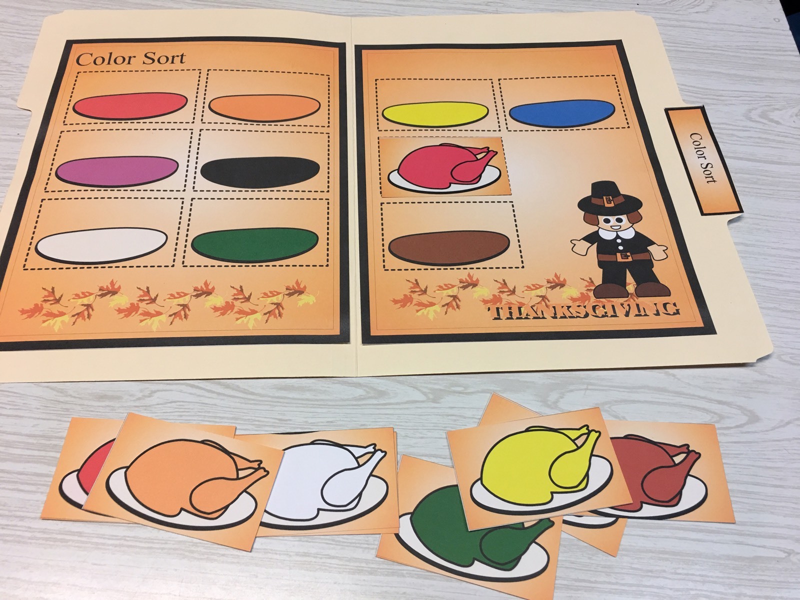Thanksgiving – File Folder Game – Activity Set – Color Sort