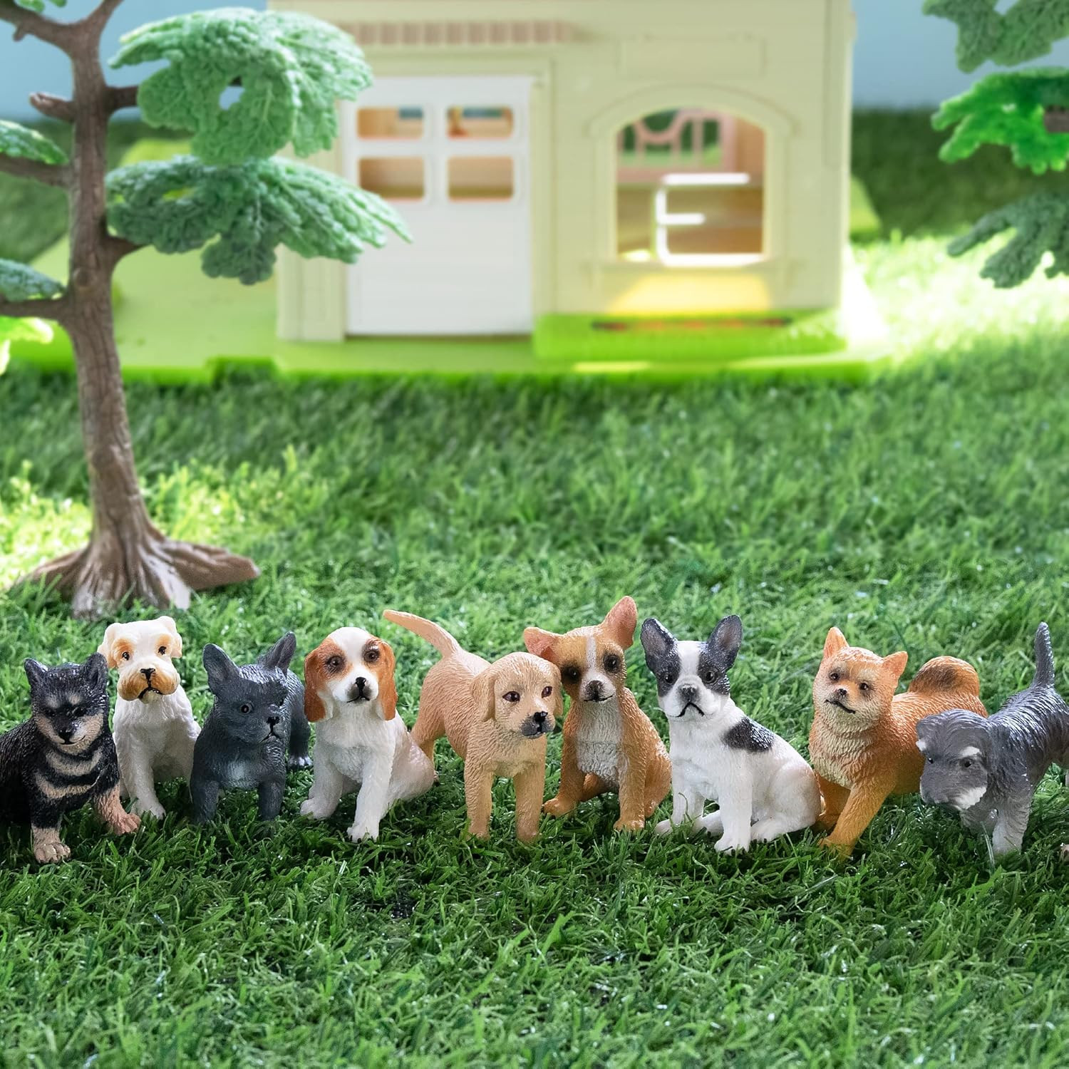 12PCS Mini Dog Figurines Toy Set, Realistic Detailed Plastic Puppy Figures Plays