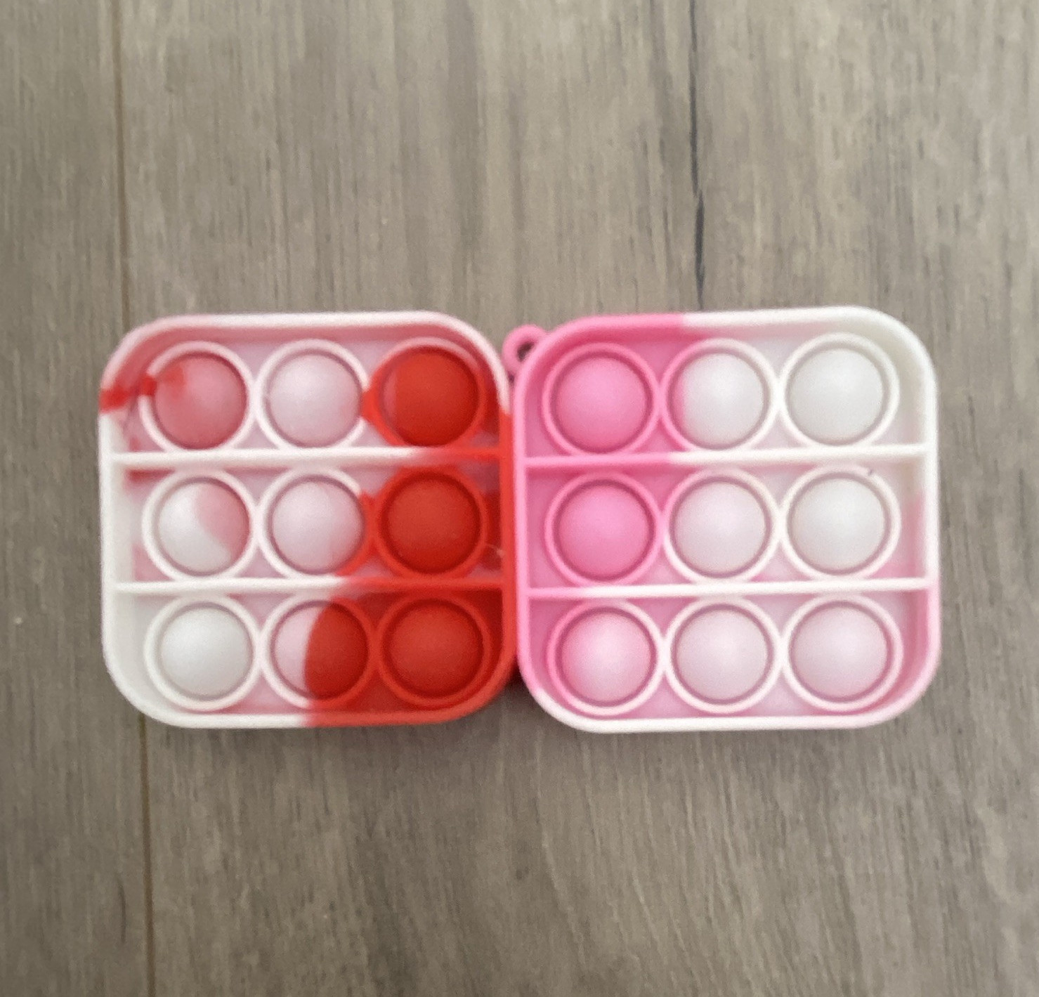 2-Pack Mini Pop It Tactile Sensory Toy Keychain, Red Pink White, Ages 3-11