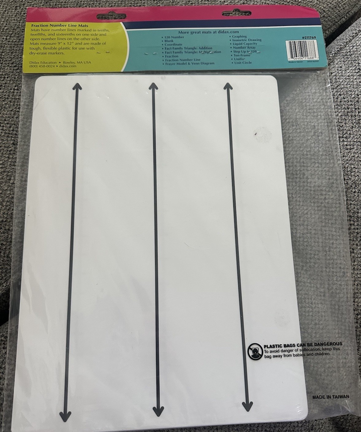 (10) Didax-211769 Write-On/Wipe-Off Fraction Number Line Mats 11.5 x 12 x .3