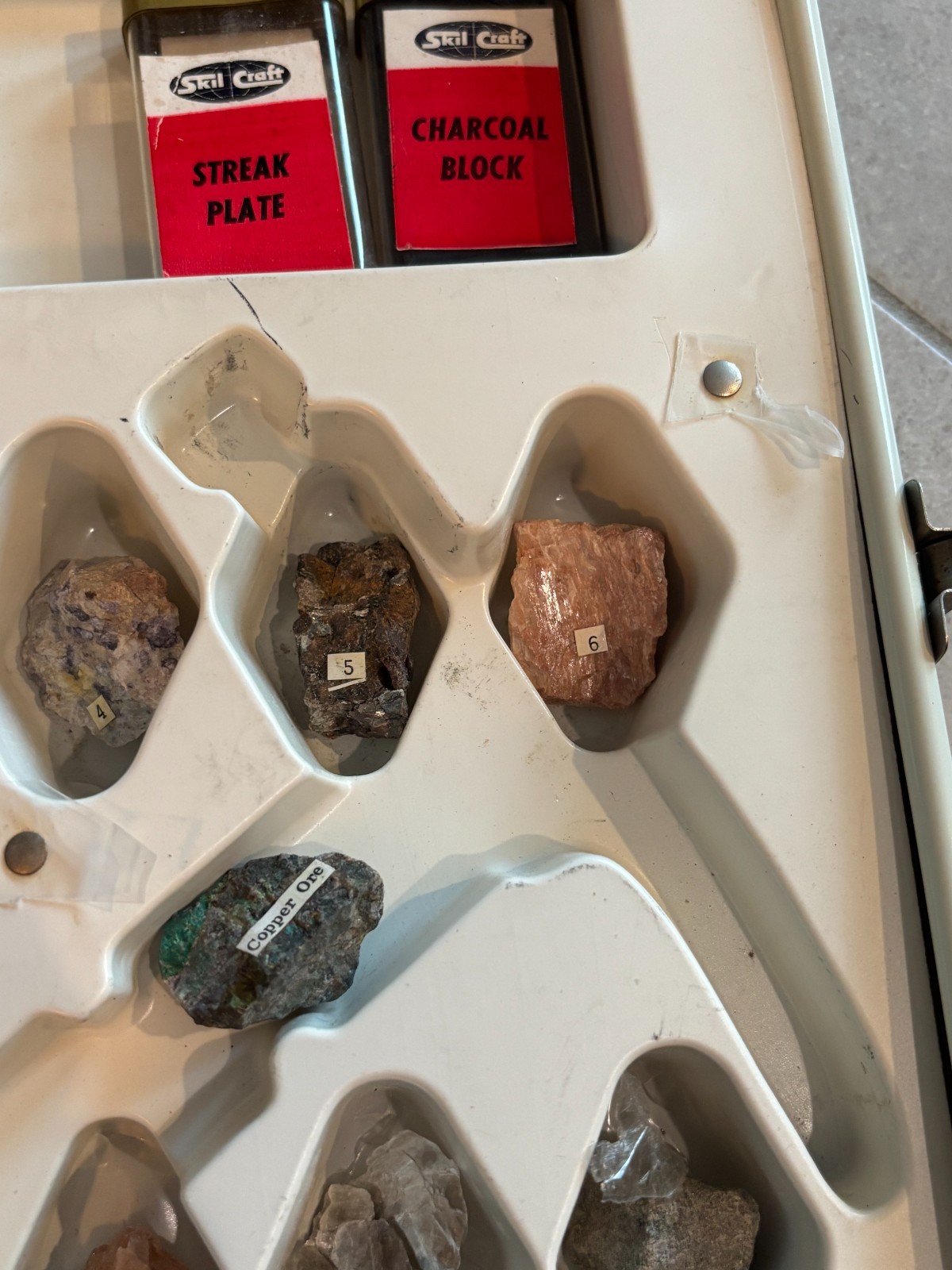 Vintage 60s Skilcraft Geology Lab Student Science Kit Rock Mineral Samples Box