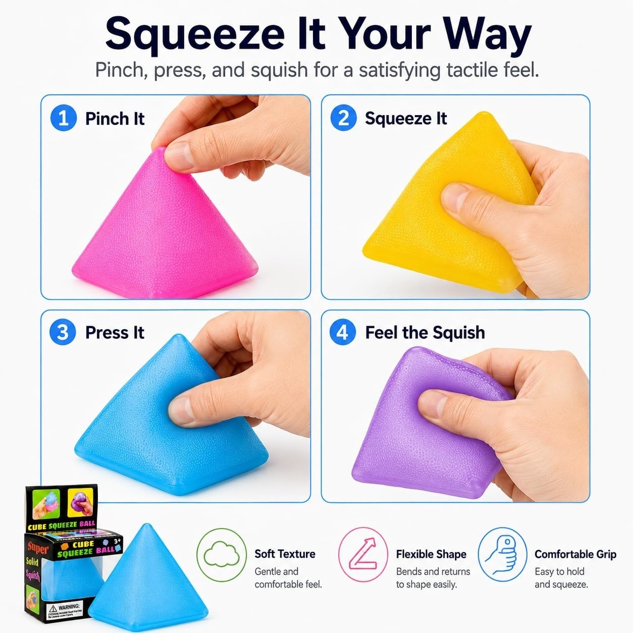 JntuJti Pyramid Squishy Squeeze Toy – Blue Stress Relief Fidget Ball