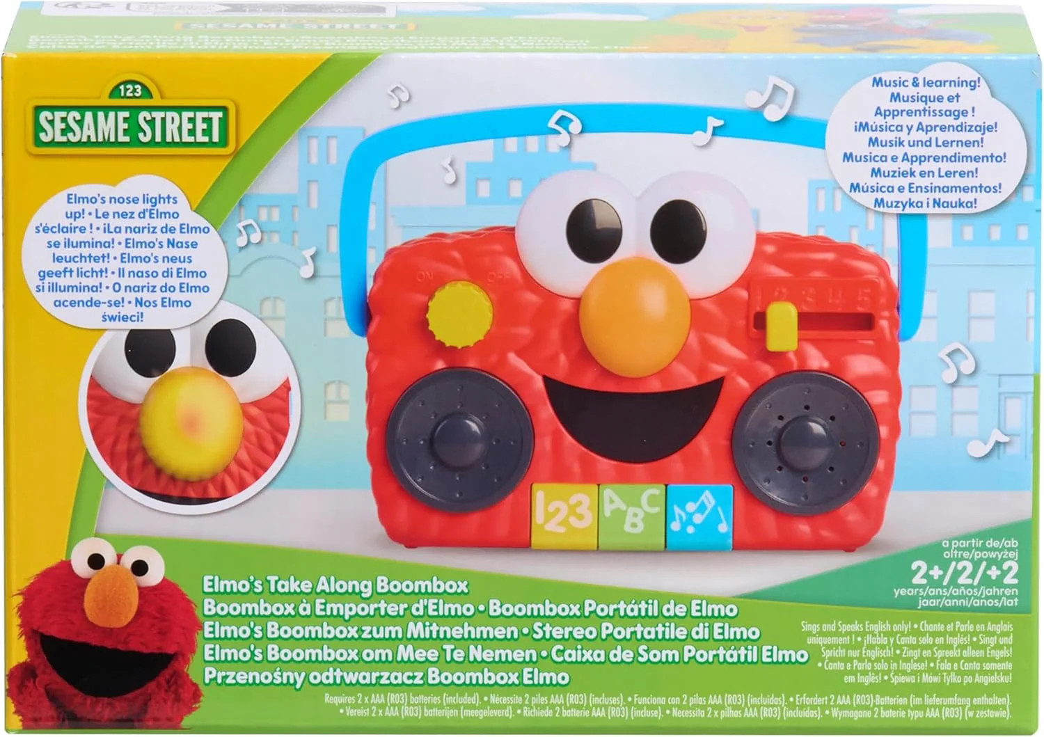 Sesame Street Elmo Take Along Boombox with Lights & Sounds, 5.5-inch Interactive