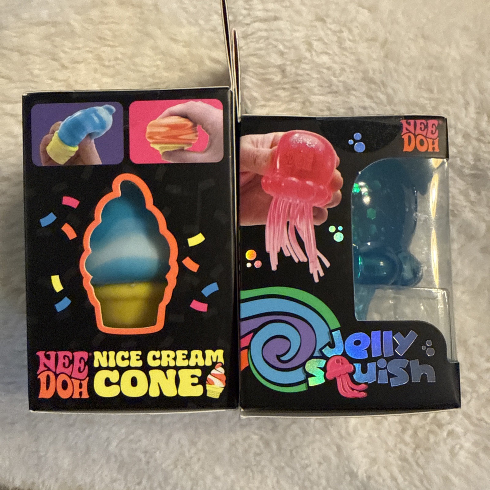 NeeDoh Blue Nice Cream Cone & Blue Jellyfish Squishy Fidget Toy Lot 2 NEW