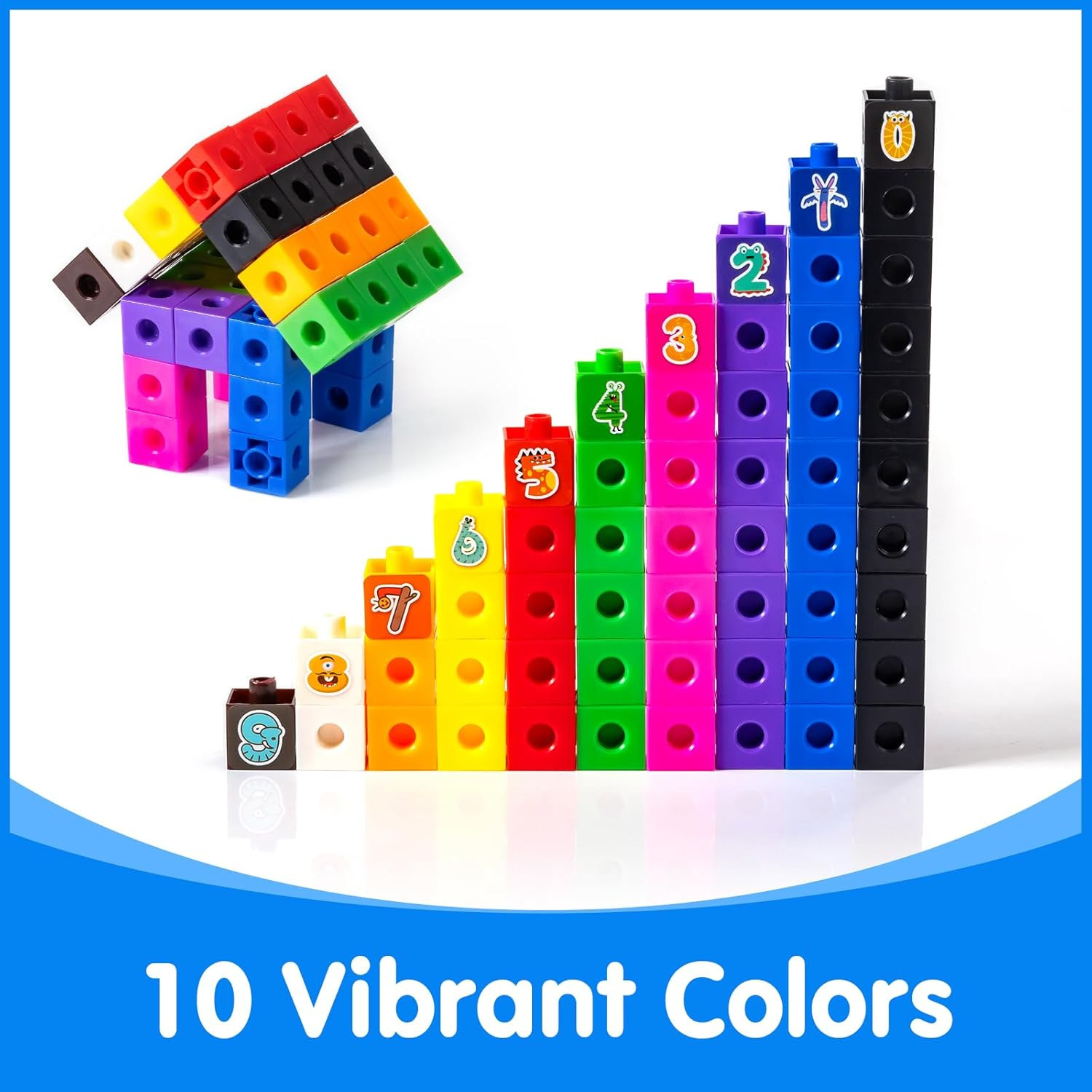 100 Pcs Math Linking Cubes with 384 Cartoon Stickers – Essential Counting Cubes