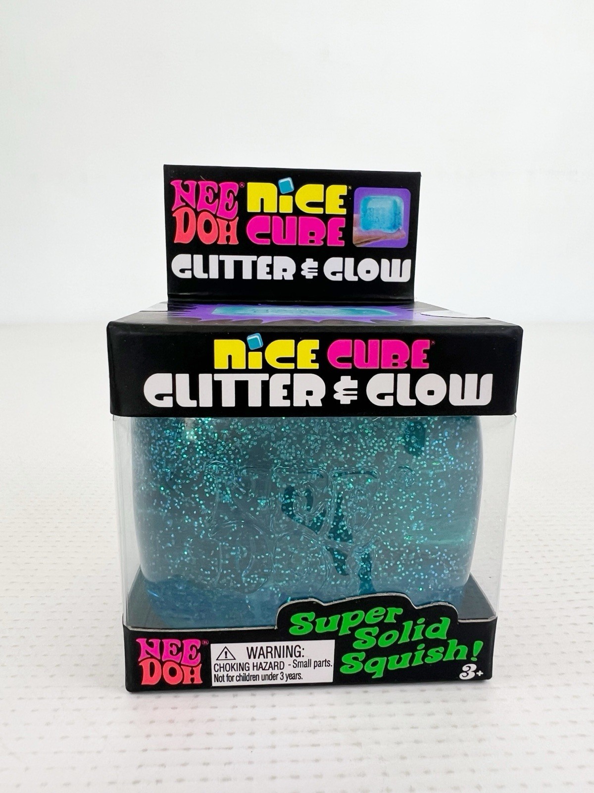 NeeDoh Nice Cube Glitter & Glow Super Solid Squish – Blue 🧊 Schylling New!