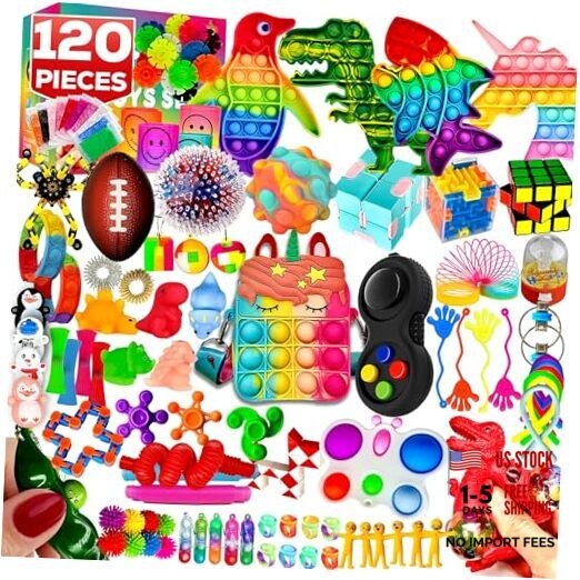 120 Pcs Fidget Toys Pack, Pop Sensory Party Favors Set Gifts for Kids Adults