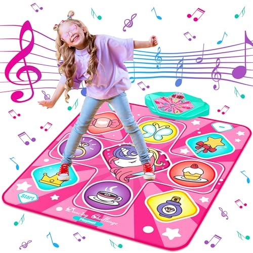 Dance Mat, Dance Mixer Rhythm Step Play Mat, Pink Dance Pad with Multicolor