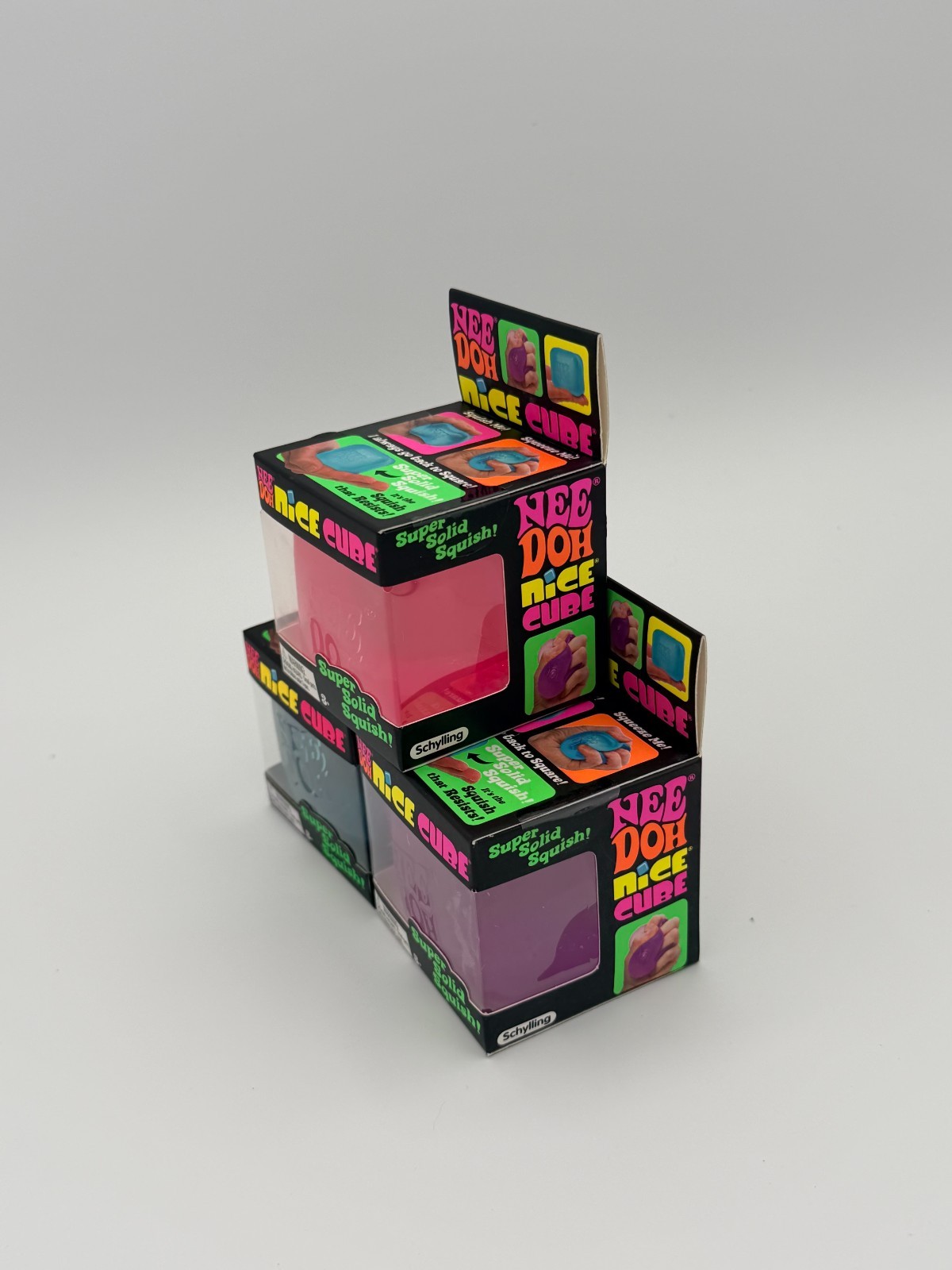 Schylling NeeDoh Nice Cube 3-Pack Bundle –Pink/Purple/Blue– Authentic *BRAND NEW