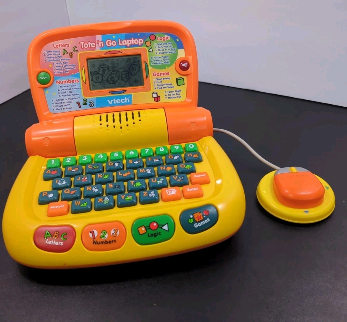 VTech Tote ‘n Go Laptop With Mouse Games Letters Numbers Logic Tested