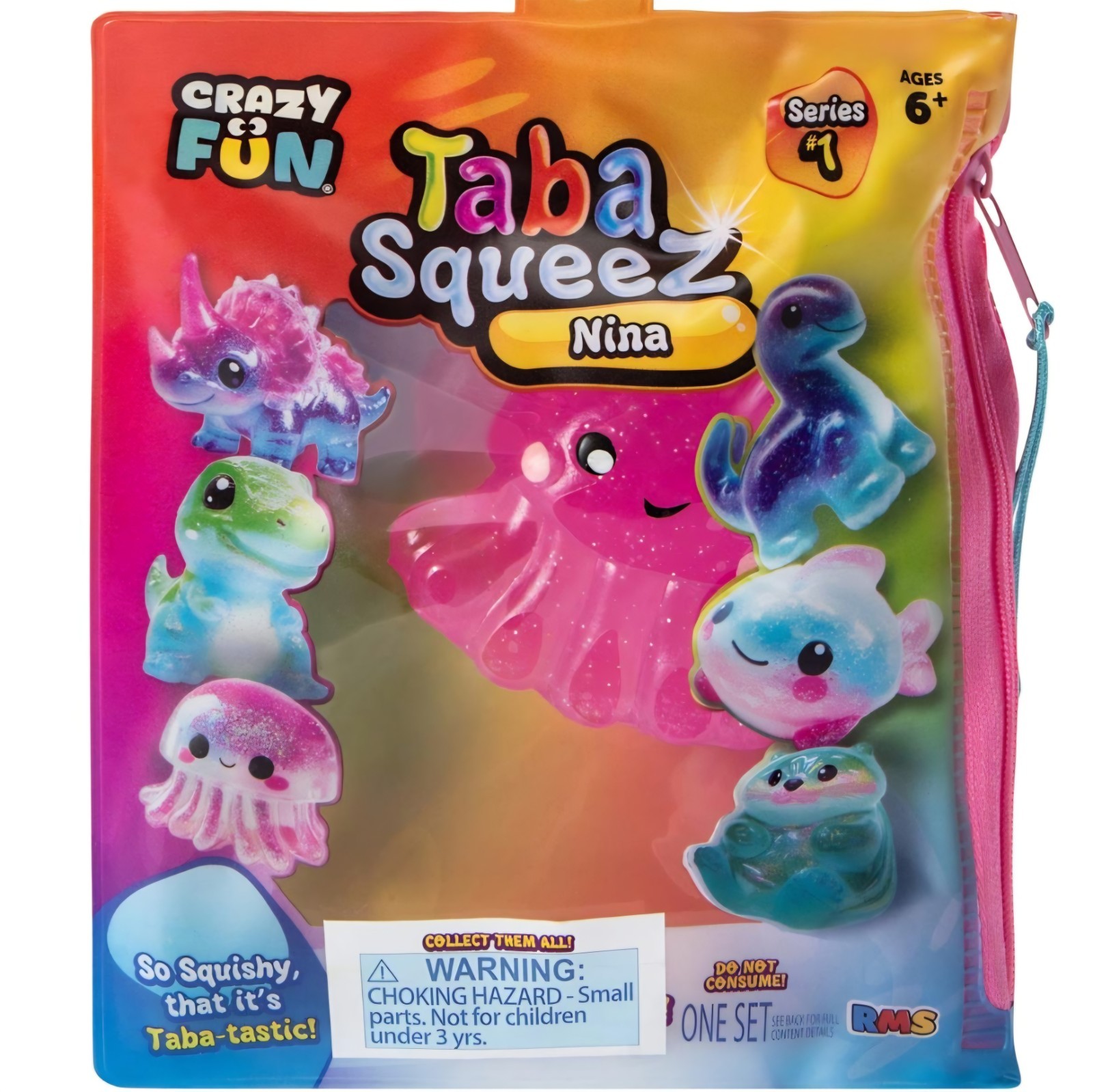 Taba Squeez NINA Pink Jellyfish Squishy, Series 1 w/ Jelly Fish and Sequin Pack