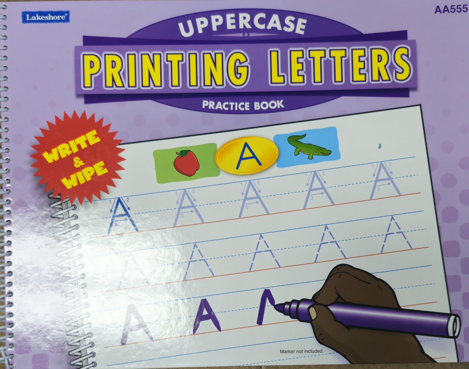 Lakeshore Write & Wipe Uppercase Printing Letters Practice Book AA555, Age 4+