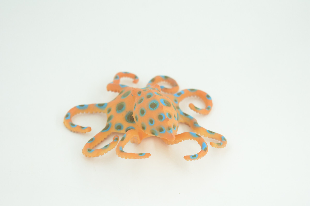Blue Ringed Octopus Toy, Realistic Hand Painted Rubber Model, 4 1/2″ CH850 BB197