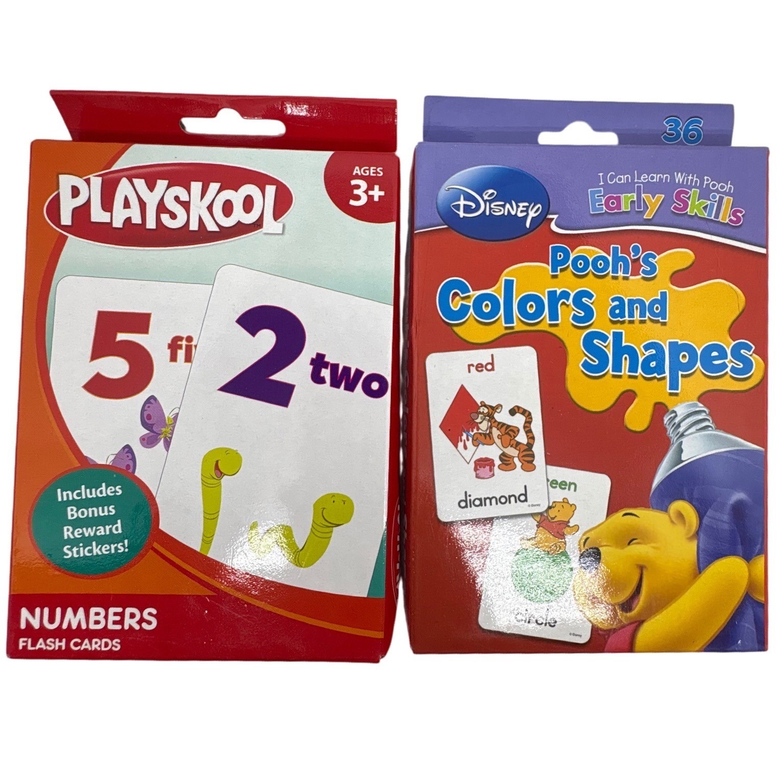 Playskool Numbers & Disney Winnie the Pooh Colors Shapes Flash Cards Set of 2